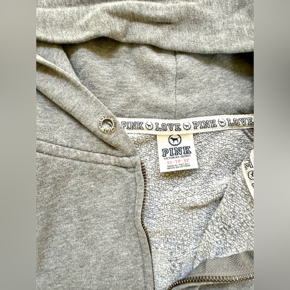 PINK Y2K Victorias Secret Gray Silver Sequin Bling LOVE Zip Sweater Hoodie XS - Picture 5 of 8